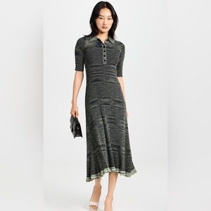 Proenza Schouler Black and Green Midi Space Dye Polo Dress